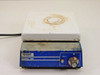 Thermolyne VWR Model 300 hot plate – direct front view showing VWR MODEL 300 badge, HEAT rotary control knob, ceramic top plate with burn ring stain, and chipped blue paint housing