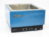 Precision Scientific 184 heated water bath – front and right-side view showing blue housing, stainless steel bath interior, and front control panel