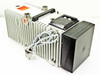 Balzers Pfeiffer DUO 016B vacuum pump — left-side view showing finned housing, power cable, capacitor/motor start box, and European-style cord exit
