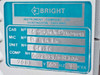 Bright Instrument Company data plate showing Model OTF, 208V 60Hz 1 KVA, Microtome No. B.4434, Unit No. 8C12C, Comp No. 602305/002306