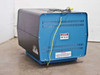 Lindberg 51442 box furnace rear view — blue vented back panel with Danger High Voltage label and yellow thermocouple lead exiting top