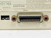 HP 9121D rear panel close-up showing HP-IB GPIB 24-pin connector and address DIP switch with visible corrosion on connector hardware