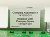 Compaq Assembly 141605-001 label closeup showing assembly number and spare part number 141607-001