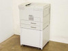 HP LaserJet 8150DN laser printer on rolling 2500-sheet paper cabinet — full front three-quarter view showing paper trays and cabinet