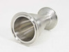Waukesha Fluid Handling stainless steel KF reducer pipe fitting — angled view showing large opening end with KF clamp flange