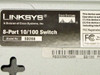 Linksys SD208 bottom label showing model number SD208, 8-Port 10/100 Switch, Cisco Systems division, and FCC registration