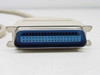 Close-up of Centronics 36 male connector end of parallel printer cable showing pin block