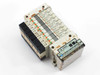 SMC EX120-SSH1 serial interface unit with 8-station VQ1200-5 solenoid valve manifold – angled front-left view showing indicator LEDs and valve bodies