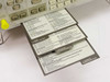 HP 8970A reference cards — laminated quick-reference calibration and measurement mode cards included with the unit