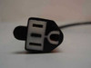 NEMA 5-15R female connector end of power adapter cable — front face view showing 3-prong outlet receptacle