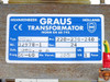Hilvarenbeek Graus JGEO transformer nameplate label closeup – shows type JGEO, Nr 32978-1, Pri 220-230-240V, Sec 24V, 200VA, 1 Fase, 50-60Hz, EN 60742