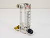 Dwyer VFA-4-SSV variable area flow meter front view showing acrylic tube with 1-10 SCFH scale, brass needle valve fitting at bottom left, and Dwyer label