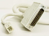 Iomega Bernoulli SCSI cable close-up showing 50-pin Centronics connector end and 4-pin power connector end