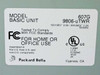 Packard Bell 820 607G rear model label showing model 607G, 9806-uTWR, 100-125V / 200-240V power rating, FCC compliance, UL listing, assembled in USA
