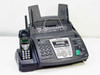 Panasonic KX-FPG371 plain paper fax machine and copier – front three-quarter view with cordless handset in cradle and paper tray open