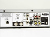 DirecTV DVR R10 rear panel close-up showing dual satellite F-type inputs, phone line jack, RF in/out, serial port, S-Video, dual RCA video outputs, dual stereo audio outputs, USB port, and digital audio output