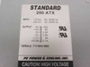 Standard 250ATX label showing input 115V/230V, output rails, UL certification, and PC Power & Cooling branding