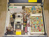 Interior of Decca Radar TMS1230C display console with top cover open — showing CRT assembly, motor drive mechanism, multiple circuit boards, and wiring harness