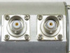 Wavetek 5010 Attenuator – close-up of dual panel-mount BNC connectors showing center pins and mounting hardware
