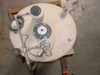 Nicolet Magnetics 800-000500 NMR magnet — top-down overhead view showing top deck with cryogen fill ports, plumbing manifold, valves, and cables