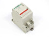 Fuji Electric CP32TM/3 Circuit Protector front view showing red ON indicator and green housing with DIN rail clip