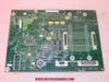Exabyte 620190-001 backplane PCB reverse side showing part number label, Mini-DIN connector, SCSI-style edge connectors, and secondary IC cluster — rear view