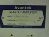 Avantek APG-2052M GaAs FET Amplifier – close-up of identification label showing model APG-2052M, frequency 0.05–2.0 GHz, serial number 3870, Santa Clara California