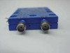 Anaren 7H0119 Balanced Mixer – end view showing two SMA female connectors (LO and RF ports) on the blue anodized aluminum module