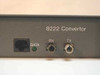 Andrew 8222 Convertor front panel detail showing DATA port with green indicator LED, RX fiber port, and TX fiber port