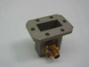 WR75 SMA waveguide transition — top/flange view showing rectangular WR75 waveguide opening and four-hole mounting flange