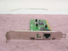 HP 5184-4725 PCI Fast Ethernet card front view showing RJ-45 port with dual indicator LEDs on bracket and main controller chip on green PCB