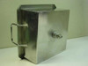 Stainless steel portable sink basin — side/rear view showing one tubular loop handle and the 1" NPT threaded drain fitting with nut