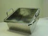 Stainless steel portable sink basin — top-down angled view showing 12x12x6 interior basin depth, both side handles, and drain hole in basin floor