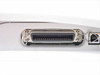 HP Deskjet 960C rear port close-up — Centronics 36-pin parallel connector and USB Type-B port