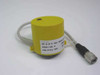 D22116200 PE 50 C6 rotary encoder – rear view showing yellow cylindrical housing, cable exit port, label with 250 PULS/REV, D 22116200, and VDC 4.5–5.25 spec