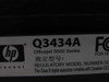 HP Officejet 5510 bottom label close-up showing model Q3434A, Officejet 5500 Series designation, and FCC marking