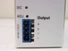 Wago 787-612 output section close-up showing 24 Vdc / 2.5A label, blue 4-terminal connector block (+/+/−/−), green DC OK LED, and amber ADJ LED