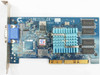 Gigabyte GA-612 Intel 740 8MB AGP video card – top-down front view showing Intel 740 chip label, blue heatsink, four SDRAM chips, and VGA port
