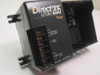 PLC Direct D2-03B DirectLogic 205 base unit — left side panel view showing terminal block with 85-264VAC input, 24VDC 0.2A output labels and ground terminal