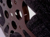 MPE 10392 16mm metal film reel angled side view showing reel flange depth and foam storage padding