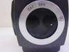 American Optical 571 microscope head – close-up of objective mount opening with silver Cat 599 ring and dual lens ports