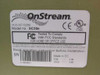 OnStream SC30e label showing model number, part number 3122-257-52260, FCC compliance, 5Vdc/12Vdc power ratings, and serial number