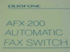 Duofone AFX-200 Automatic Fax Switch label close-up showing brand and model name