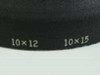 Close-up of P. Angenieux lens hood body showing embossed markings: 10×12 and 10×15