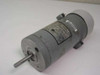 Indiana General 2219D-1B DC motor — side view showing output shaft extending from front bearing end cap and nameplate label on motor body