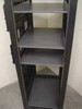 Winstead rackmount cabinet interior close-up showing 4 gray adjustable shelves and rack rail strips