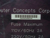 Computer Concepts Corporation 4624 label showing serial number barcode and power rating: 110V/60Hz 2A and 230V/50Hz 2A