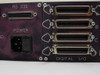 Computer Concepts 4624 rear panel closeup showing RS-232 DB25 port, IEC power inlet, and four Centronics Digital I/O connectors labeled A, B, C