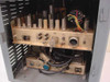 Panoramic SPA-3/25 Spectrum Analyzer interior close-up showing vacuum tube array, chassis board, and circular multi-pin connector