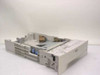 HP C4111A Universal Paper Tray — three-quarter front view showing open tray interior with blue adjustment tabs and paper guides